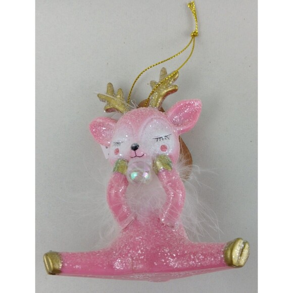 Pink Girl Reindeer Christmas Sassy Bubble Ornament Feathers Blushing Decor Gold - Picture 13 of 16
